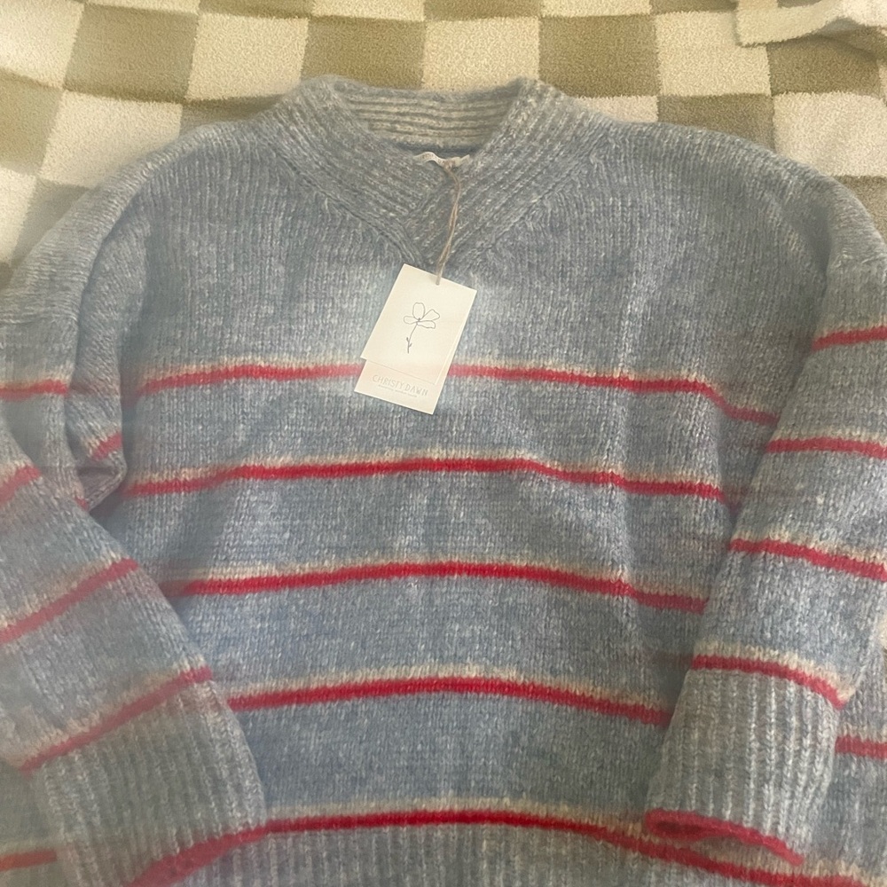 Christy Dawn The Bertha Sweater Frost Blue and Red Striped Crewneck Sweater M/L